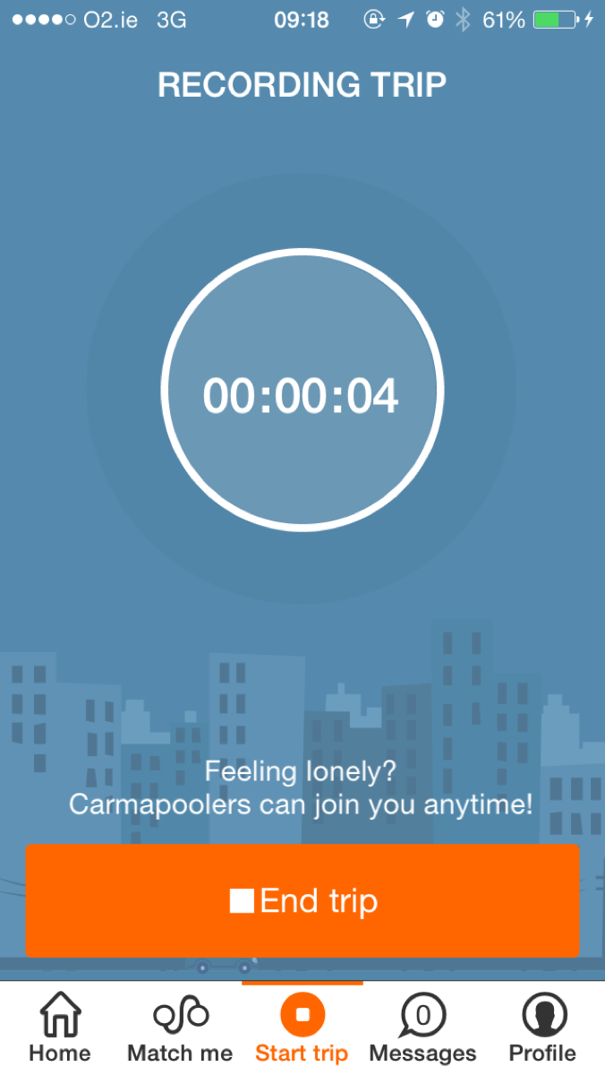 Carma carpooling app — in-app activity screen