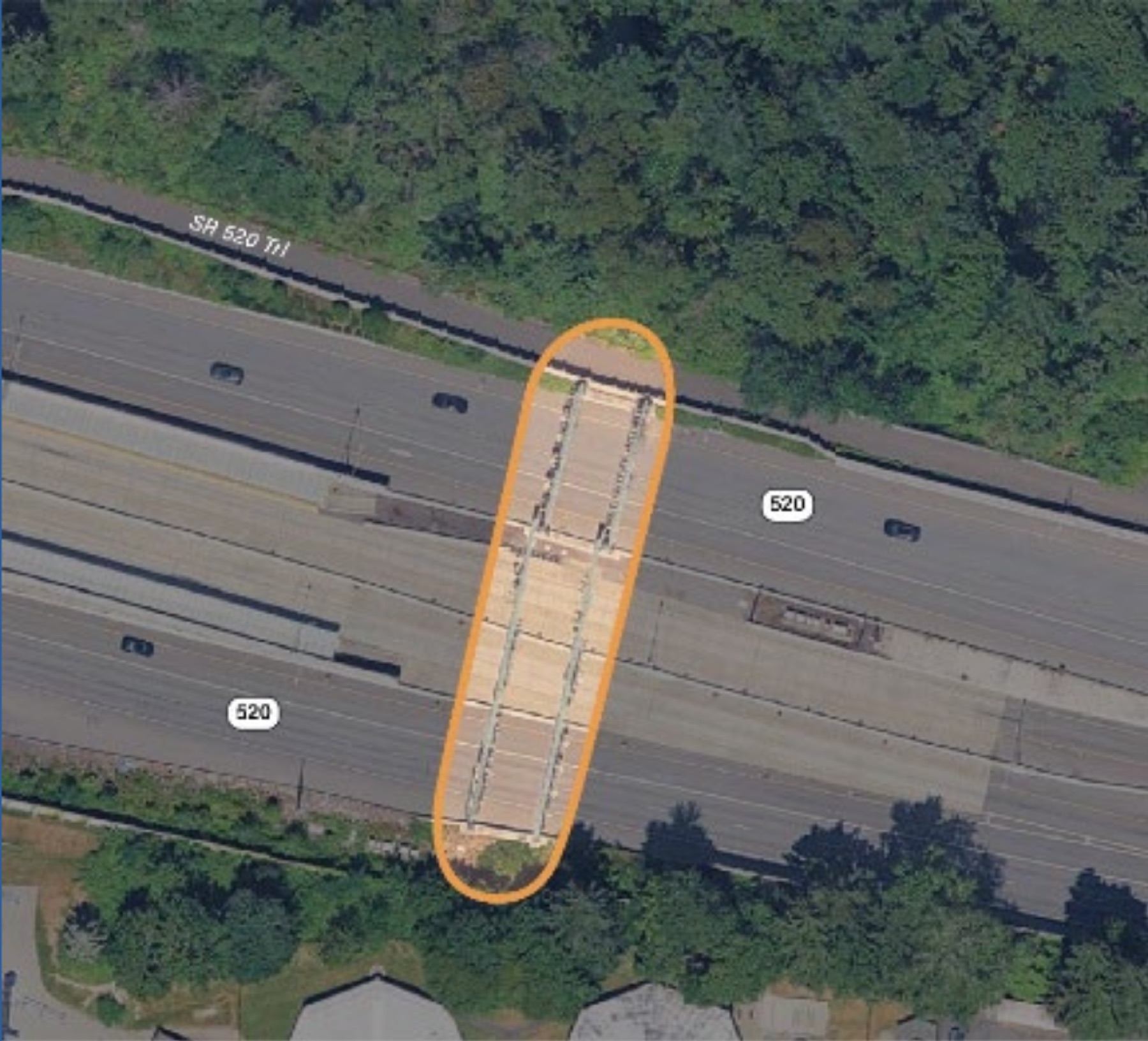 Aerial map of the tolled segment on the SR 520 floating bridge